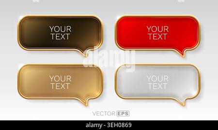 Glänzende Sprechblasen mit goldenen Rahmen. Ein Satz luxuriöser leerer Chatboxen, perfekt für Ihr UI-Design. Vektorabbildung. Stock Vektor
