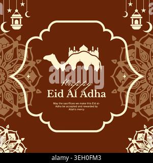 Grußkarte bei Anlässen Eid al adha, arabischer islamischer dekorativer Rahmen, Eckdesign mit Moschee. EID Mubarak Text für das muslimische Community Festival Eid. Stock Vektor