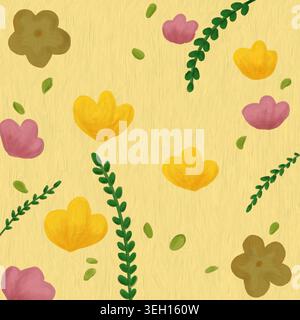 Handgemalte Blumen mit rosafarbenen olivfarbenen Blüten Stockfoto