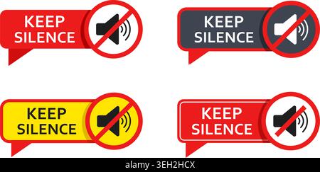Silent Please icon Set Kollektion im flachen Stil. Silent Bannervektorillustration auf isoliertem Hintergrund. Warnschild Geschäftskonzept. Stock Vektor