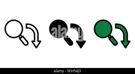 Lupensymbole mit nach unten zeigenden Pfeilen für das Design der Web-Benutzeroberfläche Stock Vektor