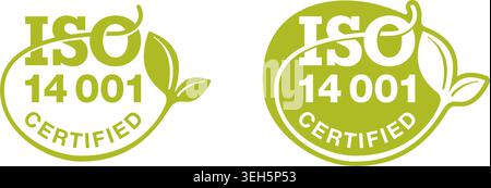 ISO 14001 zertifiziertes grünes Blumenabzeichen - Umweltmanagementsystem internationaler Standard genehmigter Stempel - grünes isoliertes Vektorsymbol Stock Vektor