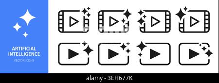 Symbole zur Verbesserung von Videos mit AI-Sparkle-Set. Künstliche Intelligenzsymbole mit Sternrahmen magische Glitzereffekte Sternzeichen. Symbole für maschinelles Lernen UI UX App Tech Design Vektorelemente Stock Vektor