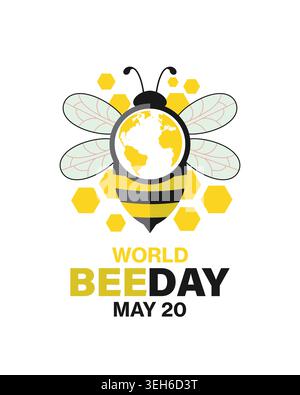 Kreative Illustration zum Weltbienentag mit Bienen- und Globus-Symbol, die die Wichtigkeit von Bestäubern, das Gleichgewicht der Natur und das globale Bewusstsein hervorhebt. Stock Vektor