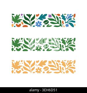 Dekoratives Blumen- und Blattmuster in farbenfrohen und monochromen Stilen, perfekt für naturinspirierte Hintergründe und moderne Designs. Stock Vektor