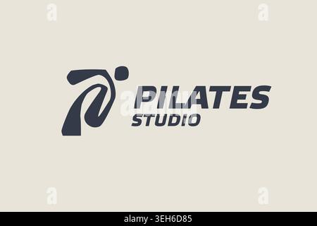 Letter P elegantes Pilates Studio-Logo mit dynamischer abstrakter Figur, das Bewegung, Balance und Wellness im minimalistischen Stil symbolisiert Stock Vektor