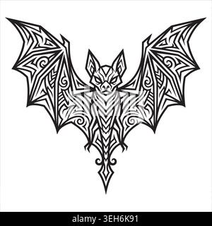 Tribal Fledermaus Tattoo Vektor Gothic Geflügelte Tier Linie Kunst Illustration Stock Vektor