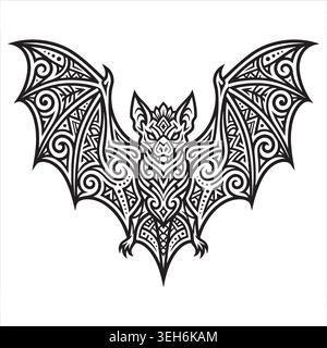 Tribal Fledermaus Tattoo Vektor Gothic Geflügelte Tier Linie Kunst Illustration Stock Vektor