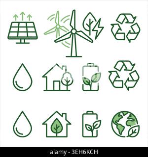 Abbildung der Linie „grüne Energie“ und „Öko-Nachhaltigkeit“ Stock Vektor