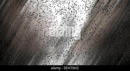 Ein dynamischer abstrakter Hintergrund mit einem Farbverlauf aus hellen und dunklen Streifen, der mit einem dichten Muster aus kleinen, verstreuten schwarzen Partikeln überlagert ist. Stockfoto