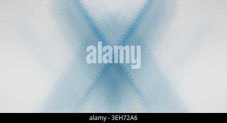 Ein symmetrisches abstraktes Design mit einem blauen X-förmigen Muster mit einer weichen, welligen Textur vor einem klaren, hellen Hintergrund. Stockfoto