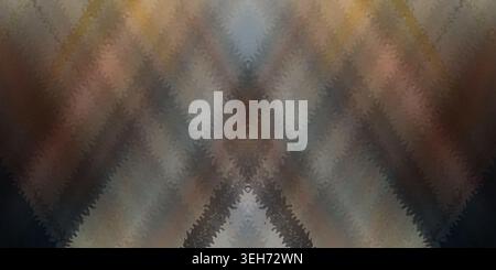 Eine digitale abstrakte Komposition mit einem symmetrischen diamantförmigen Gitter mit weichen, welligen Linien in braunen, goldenen und kühlen Grautönen. Stockfoto