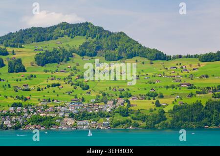 Panoramablick auf den Vierwaldstättersee, Schweiz Stockfoto
