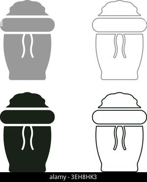 Sack mit Mehl voll offene Leinwand Tasche Zucker Salz Getreide Weizen Paket Konzept Zutatenset Symbol grau schwarz Farbe Vektor Illustration Bild einfach Stock Vektor