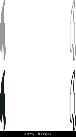 Fisch-Scaling Messer Shrimp Schälen Messer Set Symbol grau schwarz Farbe Vektor Illustration Bild einfache Vollfüllung Umrisslinie dünne flache Art Stock Vektor
