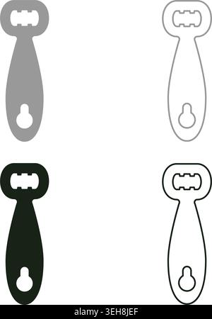 Flaschenöffner Kappe Griff zum Entkorken Bier Getränk Flasche Set Symbol grau schwarz Farbe Vektor Illustration Bild einfache Vollfüllung Umrisslinie Stock Vektor