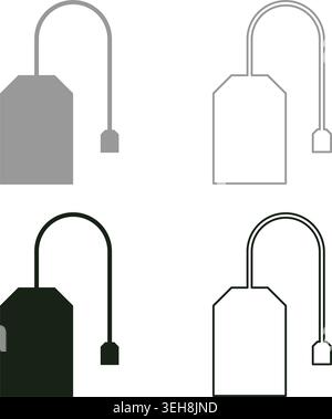 Teebeutel für Heißgetränk Set Symbol grau schwarz Farbe Vektor Illustration Bild einfache Vollfüllung Umrisslinie dünne flache Art Stock Vektor