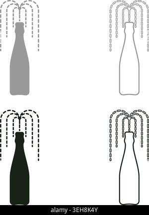 Flasche Champagner-Springbrunnen, der offen aufspringt Set Symbol grau schwarz Farbe Vektor Illustration Bild einfache feste Füllung Umrisslinie dünne flache Art Stock Vektor