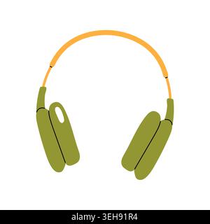Audio-Zubehör für kabellose grüne Kopfhörer isoliert auf weißem Hintergrundvektor Stock Vektor