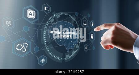 Memory Augmented Networks Künstliche Intelligenz neuronale Gedächtnissysteme für wissensbasiertes maschinelles Lernen. Stockfoto