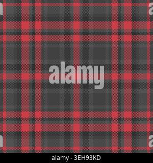 Guy Textil Check, bunter Vektor karierter Hintergrund. Nahtloses Schottenmuster in grau und rot. Stock Vektor