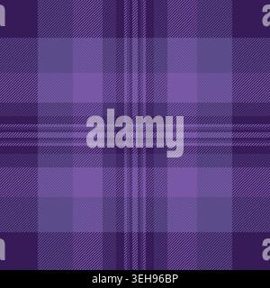 Wolltextur Vektor nahtlos, Tapete Check Tartan Textil. Hintergrund mit Netzkariertem Stoffmuster in violetten und indigoblauen Farben. Stock Vektor