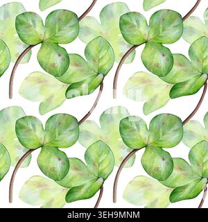 Nahtloses Aquarellmuster mit weichen grünen Frühlingsblättern im botanischen Stil. Frisches, natürliches Design für Stoffe, Tapeten, Geschenkpapier, Schreibwaren Stockfoto