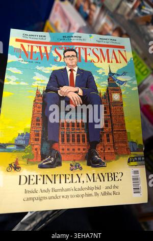 'Definitiv, vielleicht' New Statesman Magazin Titelseite Andy Burnham Labour Leadership Bid 22 - 28 Mai Ausgabe 2026 London England Großbritannien Stockfoto