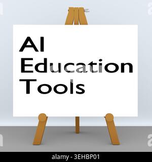 3D-Abbildung eines Stativs mit dem Skript „AI Education Tools“ Stockfoto