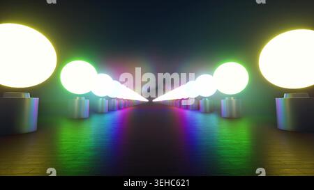 Neonlichter, Flur, Straße 3D-Rendering Stockfoto