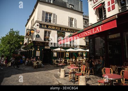 Café Le Consulat und La Bonne Franquette in Montmartre, Paris, Frankreich Stockfoto