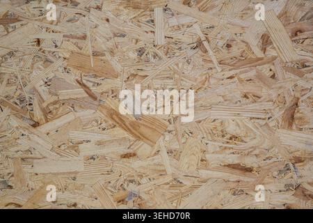 OSB Holzbrett Textur Hintergrund mit gepressten Holzspänen und Konstruktionsmuster Stockfoto