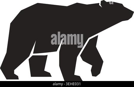 Schwarze Silhouette eines wandelnden Bären isoliert auf weißem Hintergrund, geometrische Tierwelt Vektor-Illustration für Natur Thema Grafik Design. Stock Vektor
