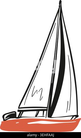 Handgezeichneter Buntstift skizziert Segelboot. Doodle Meer Yacht Vektor Illustration. Segelboot im Ozean. Yachtsport, Regatta-Logo, Symbol, Designelement. Französisch Stock Vektor