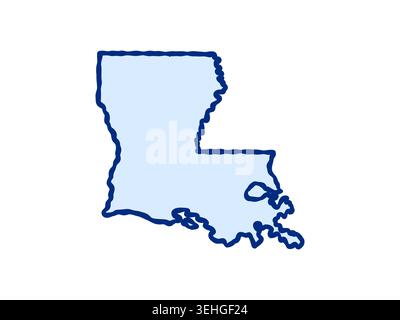 Illustration der Landkarte von Louisiana im Doodle-Stil, die die erkennbare Form von Louisiana in einem einfachen, handgezeichneten Design zeigt. Stock Vektor