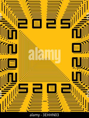 Gelb-Schwarz-Typografie-Design 2025 Stock Vektor