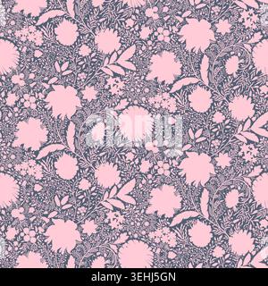 Rosafarbenes und graues Chintz-Silhouettenmuster Stock Vektor