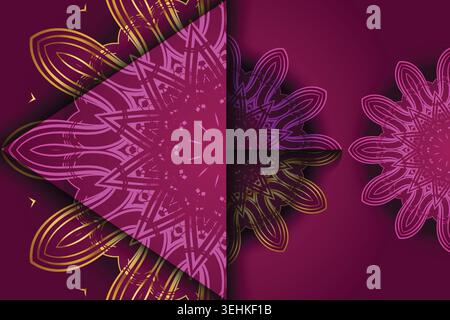 Verzierte Lila Rosa Und Gold Mandala Design Im Diamantrahmen Luxuriöse Hintergrundkunst Stock Vektor