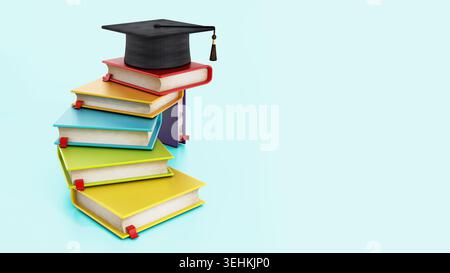 Abschluss-Konzept mit Büchern zu den Doktorhut. Stockfoto