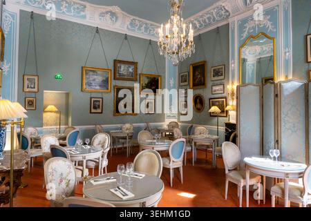 Speisesaal mit Kronleuchter im Hotel de Caumont - Centre dÕArt Art Gallery - in Aix-en-Provence, Frankreich Stockfoto