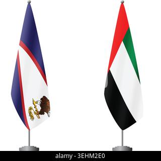 Amerikanisch-Samoa und Vereinigte Arabische Emirate Flaggen auf Fahnenmasten für offizielle Zeremonien und Treffen, transparenter Hintergrund-Vektor Stock Vektor