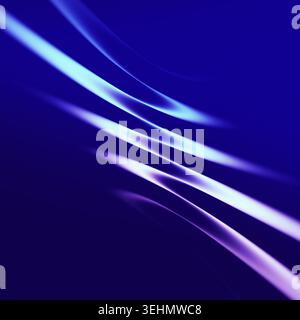 Abstraktes Bild mit schlanken, fließenden Lichtwellen in Blau- und Violetttönen vor dunklem Hintergrund. Die dynamischen Linien deuten auf Bewegung und Ene hin Stockfoto