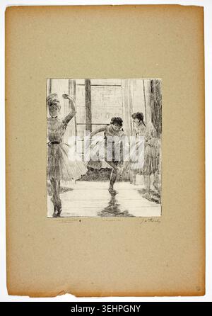 Vor der Ballettklasse von Georges-William Thornley nach Edgar Degas (1889–90), die drei junge Tänzerinnen in einem Studio darstellte, ihre Kostüme anpasste und sich auf die Probe vorbereitete Stockfoto
