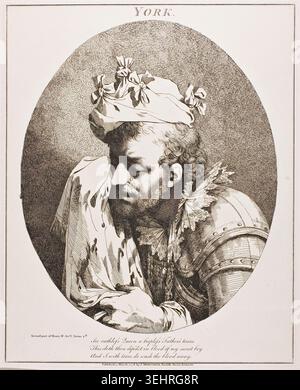 York von John Hamilton Mortimer, 1776, zeigt einen bärtigen Mann in kunstvoller Rüstung und drapiertem Stoff, der eine Blumenkrone trägt, aus einer Reihe von Shakespeare-Charakterstudien Stockfoto