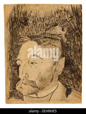 Porträt von Stephane Mallarme von Paul Gauguin, 1891, mit Darstellung des französischen Symbolisten Dichters im Dreiviertelprofil mit markanten Gesichtshaaren und langen Haaren Stockfoto