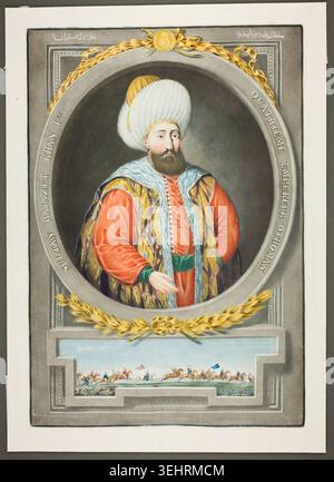 Bajazet I von John Young, 1815, osmanischer Sultan, bekannt als der Thunderbolt, dargestellt in formellem Kleid mit markantem weißen Turban und reich verzierten Gewändern Stockfoto