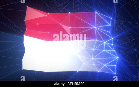 Indonesien - Flagge mit leuchtendem Cyberspace Grid - Internetkonzept - 3D-Illustration Stockfoto