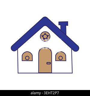 Einfaches Cartoon-Haus mit Kamin und Fenstern Stock Vektor