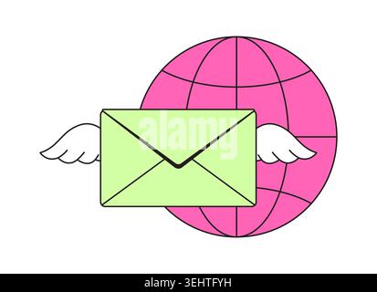 Globale E-Mail-Kommunikation Neubrutalismus UI-Overlay-Element Stock Vektor