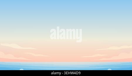 Minimale Meereslandschaft mit blauem Meer und pastellfarbenem Himmel. Hintergrund-Illustration für Sommerreisen zum Drucken Stock Vektor